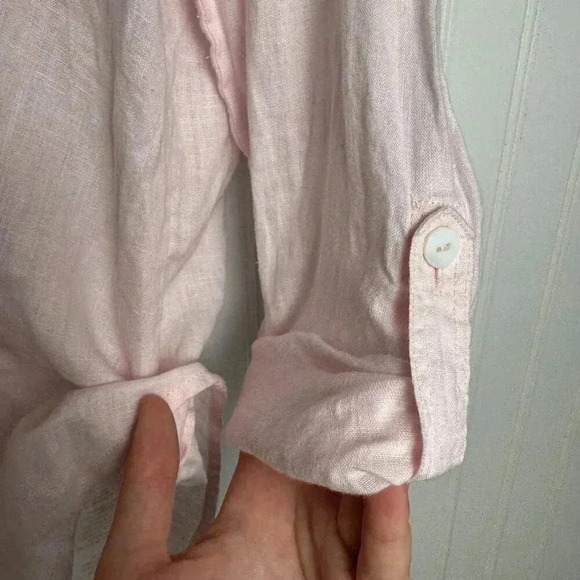 Saks Fifth Avenue pink Linen button up long sleeve size medium C40 - Picture 5 of 6